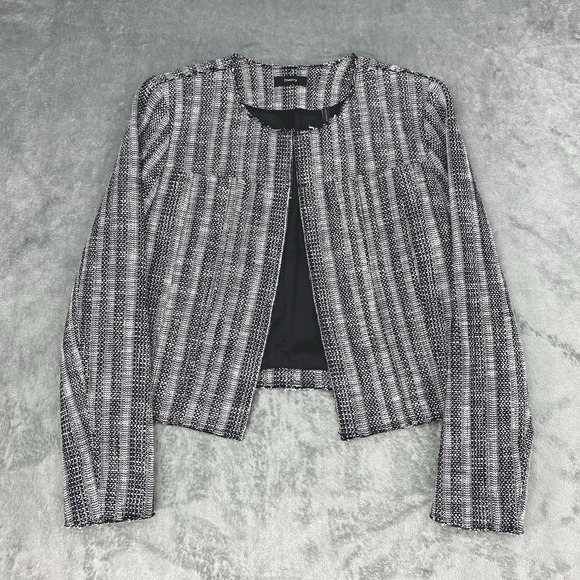 Theory Jacket Womens Size 6 Black White Ualana Cailen Tweed Blazer Raw-Edge - Picture 1 of 11